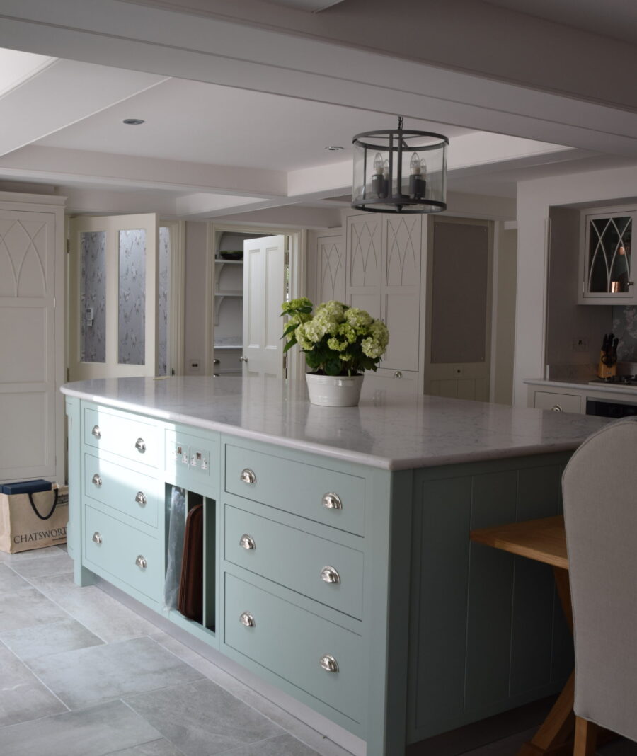 A large bespoke kitchen island is a the central focus for Mary Berry's kitchen A large bespoke kitchen island is a the central focus for Mary Berry's kitchen