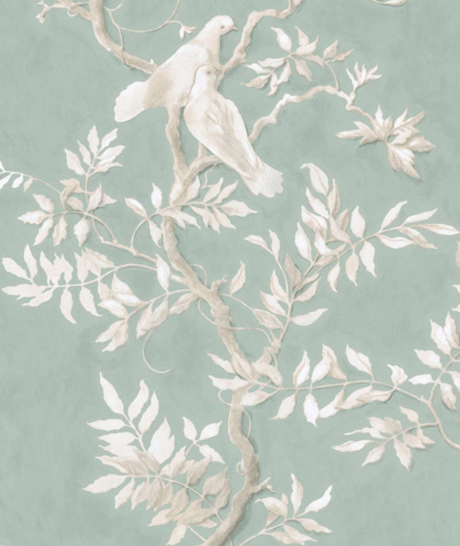 Lewis & Wood's Doves wallpaper features throughout Mary Berry's bespoke kitchen Lewis & Wood's Doves wallpaper features throughout Mary Berry's bespoke kitchen