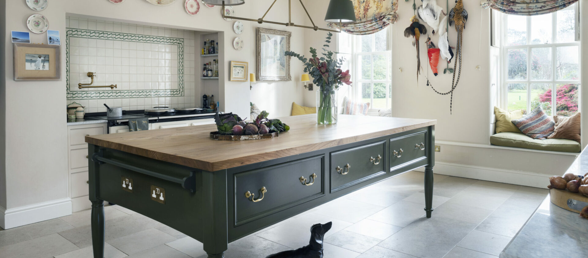 a handpainted cook's table is a good example of bespoke kitchen cabinetry