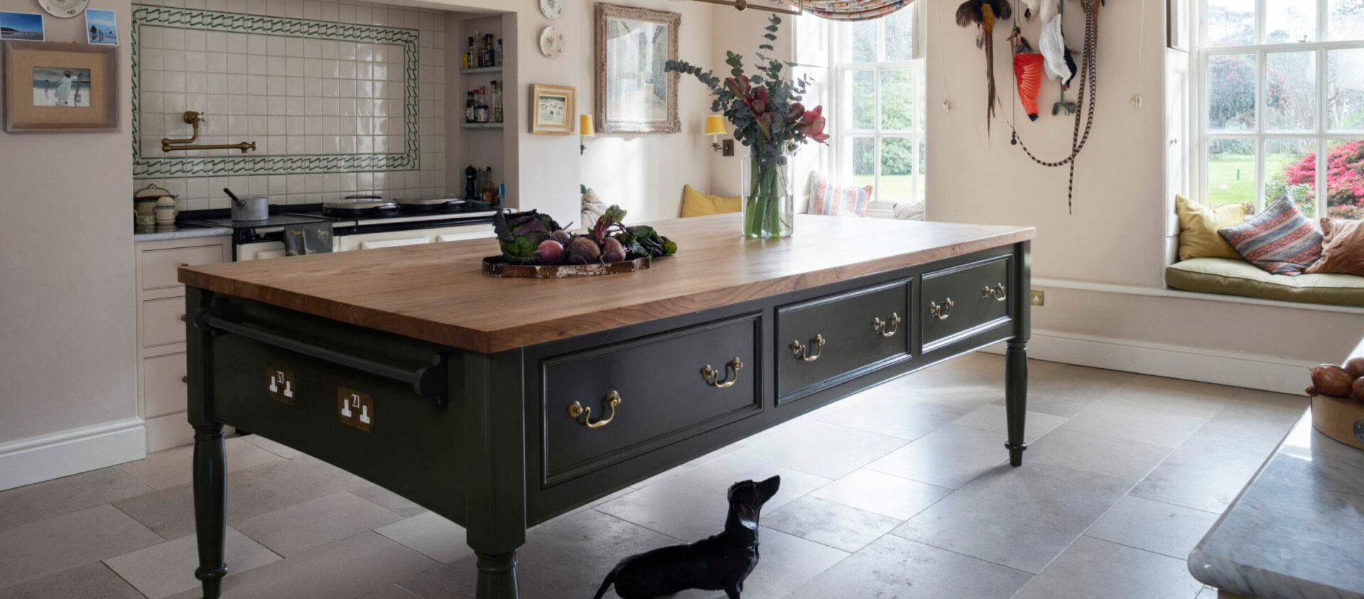 cook's table in a traditional bespoke kitchen 