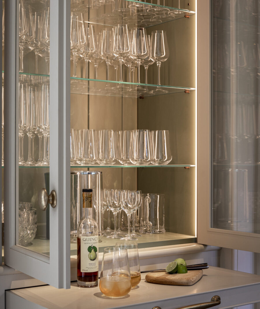 Bespoke cocktail glass cabinet with internal lighting Bespoke cocktail glass cabinet with internal lighting