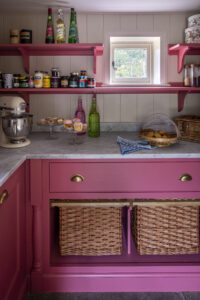 bespoke hand painted pink walk-in pantry