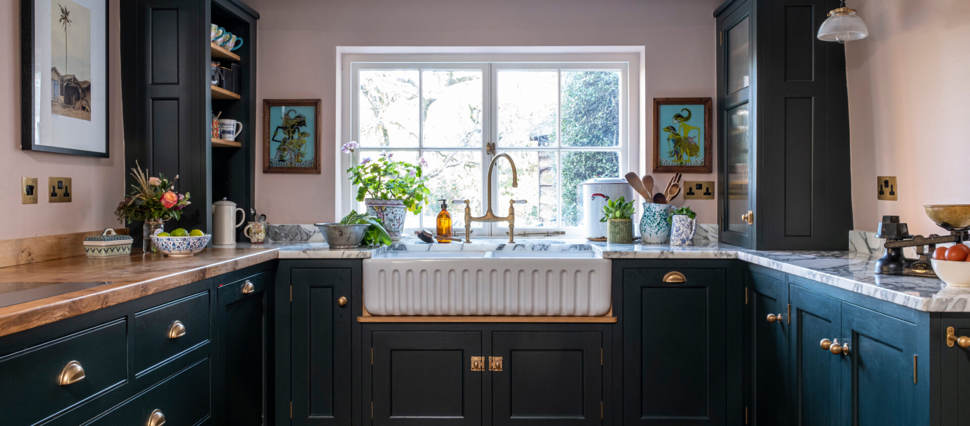 country cottage kitchen with a butlers sink