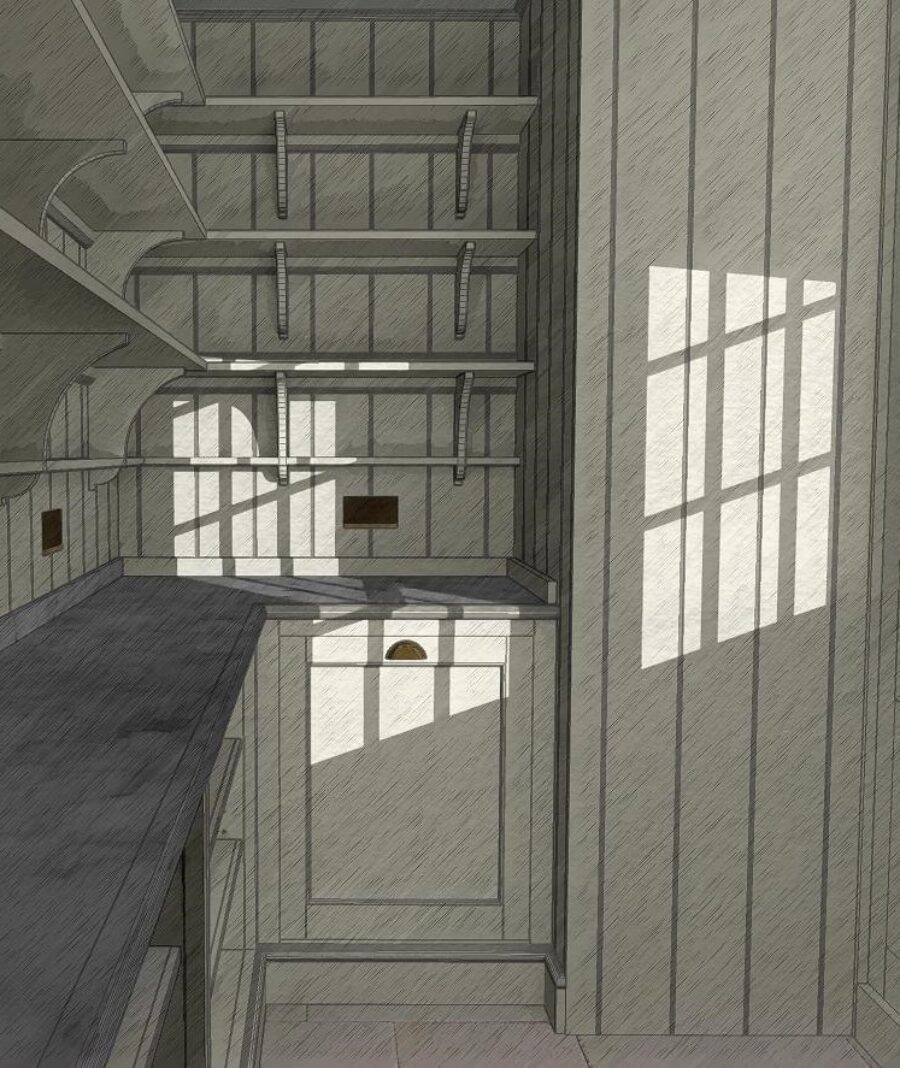 The inside of a painted Georgian pantry 