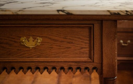 French Polished Kitchen Cook's Table with marble worktop