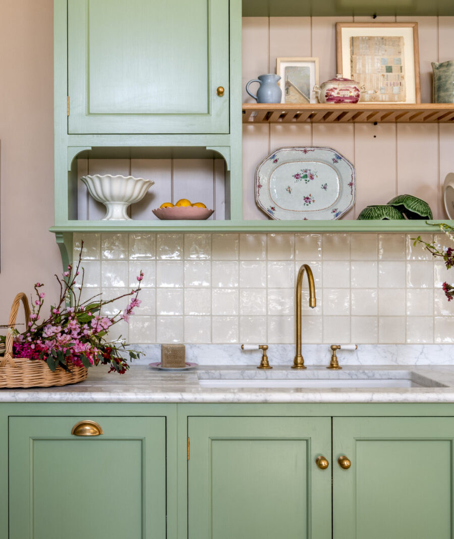 A green hand painted kitchen with colours agreed through Guild Anderson Colour Consultancy service A green hand painted kitchen with colours agreed through Guild Anderson Colour Consultancy service