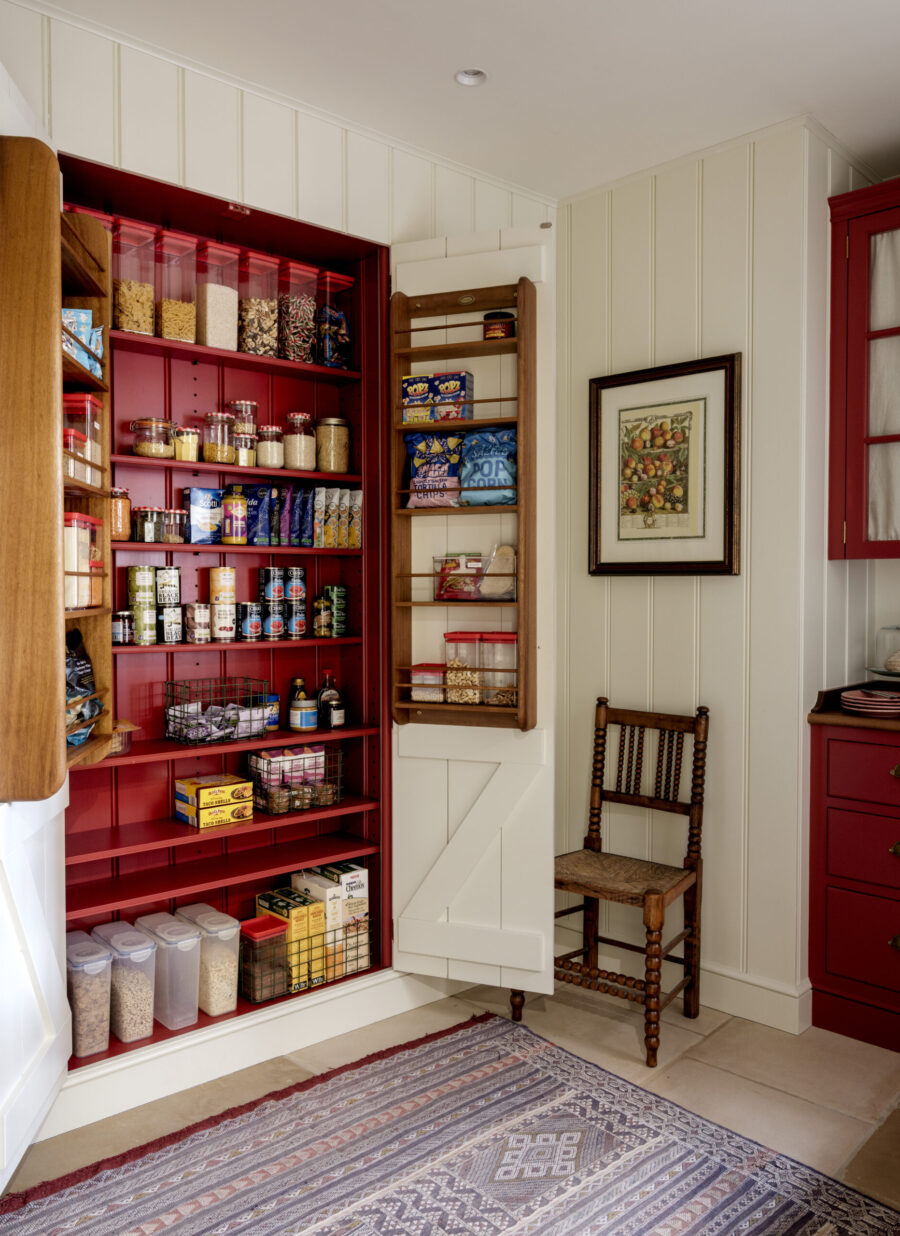 Bespoke recessed kitchen larder cabinet in a bespoke kitchen pantry