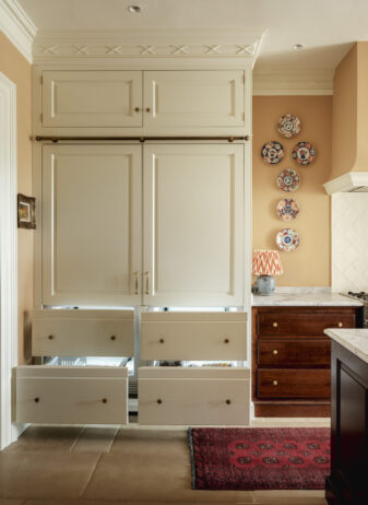 Freezer drawers hidden behind bespoke cabinetry Freezer drawers hidden behind bespoke cabinetry