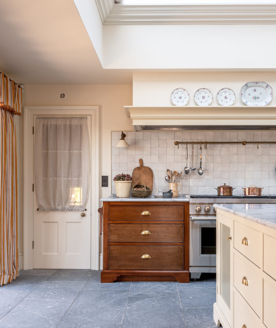 This country farmhouse kitchen forms part of a larger project. Thoughtful detailing helps to enhance the traditional aesthetic.