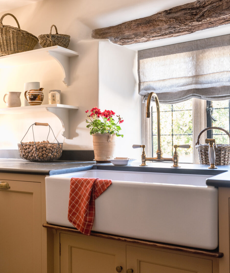 Open shelves and a Butler's sink are classic design features in a Farmhouse Kitchen Scullery Open shelves and a Butler's sink are classic design features in a Farmhouse Kitchen Scullery