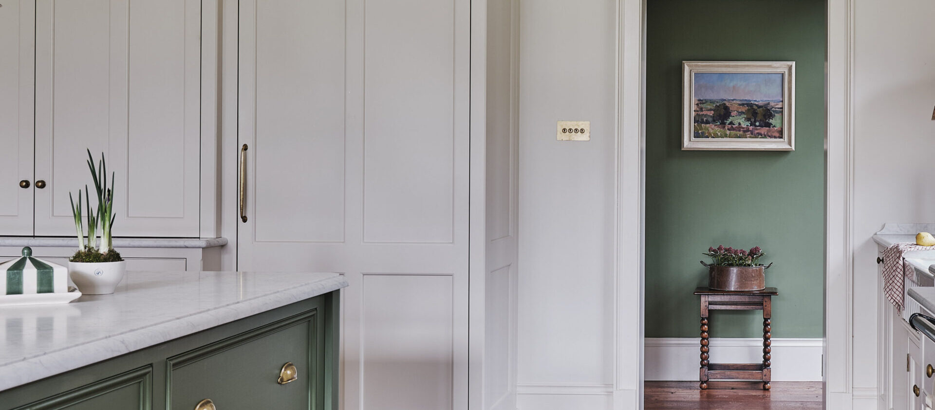 The view from the main kitchen through to the ancillary rooms 