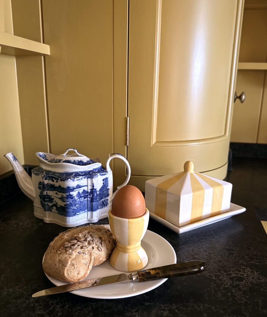 Issy Granger Yellow Circus Stripe Butter Dish & Egg Cup in a Guild Anderson Pantry